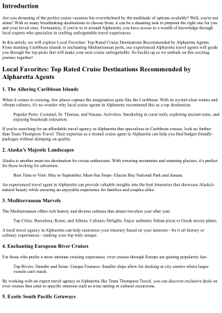 Local Favorites: Top Rated Cruise Destinations Recommended by Alpharetta Agents