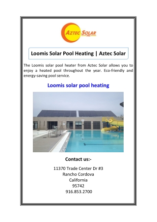 Loomis Solar Pool Heating  Aztec Solar