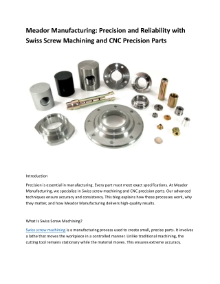 Precision and Reliability with Swiss Screw Machining and CNC Precision Parts
