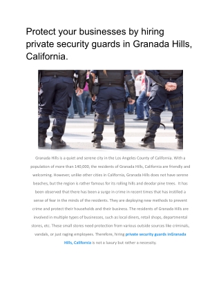 Protect your businesses by hiring private security guards in Granada Hills, California