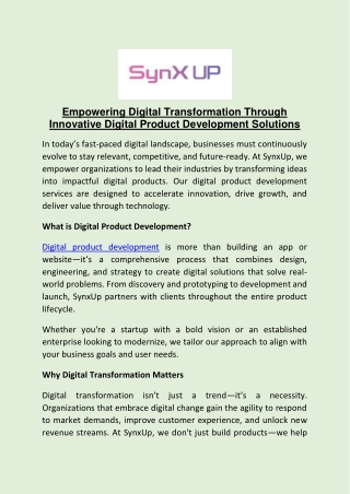 Empowering Digital Transformation Through Innovative Digital Product Development Solutions