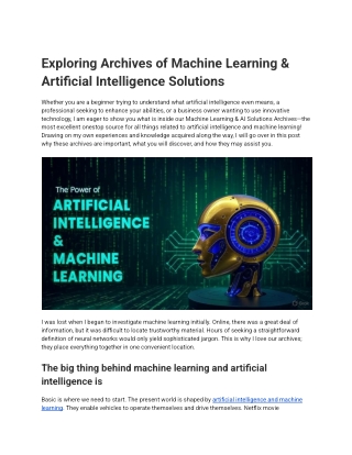 Exploring Archives of Machine Learning & Artificial Intelligence Solutions (1)