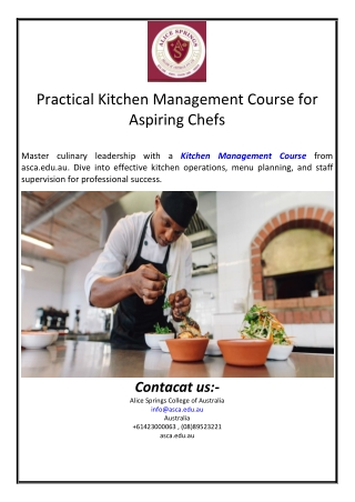 Practical Kitchen Management Course for Aspiring Chefs