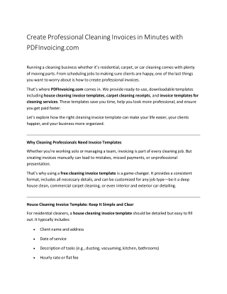 Create Professional Cleaning Invoices in Minutes with PDFInvoicing.com