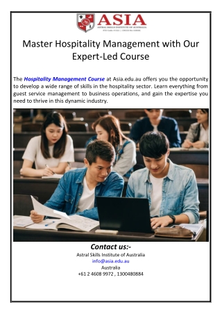 Master Hospitality Management with Our Expert-Led Course