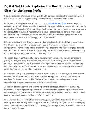 Digital Gold Rush Exploring the Best Bitcoin Mining Sites for Maximum Profit