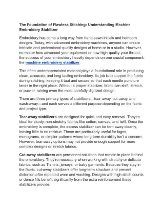 Understanding Machine Embroidery Stabilizer