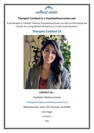 Therapist Carlsbad Ca | Psychwellnesscenter.com