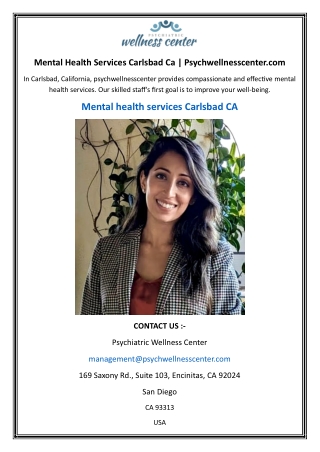 Mental Health Services Carlsbad Ca | Psychwellnesscenter.com
