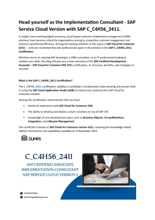 C_C4H56_2411 SAP Certified Associate - Implementation Consultant - SAP Service Cloud Version 2 C_C4H56_2411