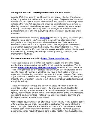 Selangor’s Trusted One-Stop Destination for Fish Tanks