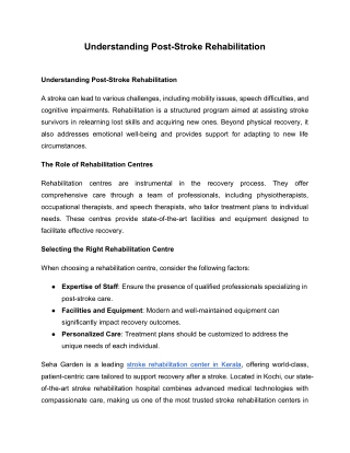 Understanding Post-Stroke Rehabilitation
