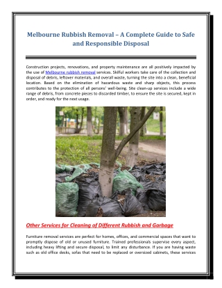 Melbourne Rubbish Removal A Complete Guide to Safe and Responsible Disposal