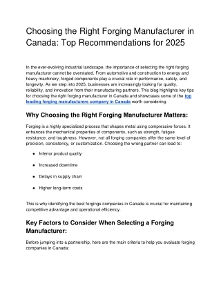 Choosing the Right Forging Manufacturer in Canada_ Top Recommendations for 2025