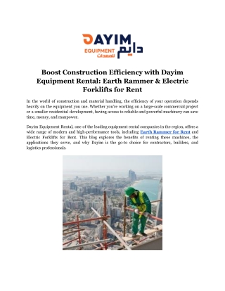 Boost Construction Efficiency with Dayim Equipment Rental_ Earth Rammer & Electric Forklifts for Rent