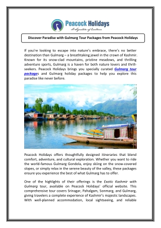 Gulmarg Tour Packages for You - Peacock Holidays