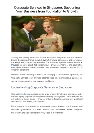 Corporate Services in Singapore: Supporting Your Business from Foundation