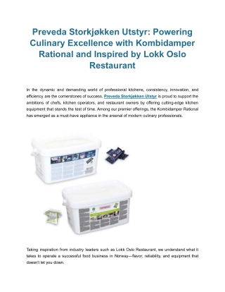 Preveda Storkjøkken Utstyr_ Powering Culinary Excellence with Kombidamper Rational and Inspired by Lokk Oslo Restaurant