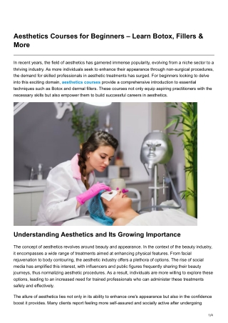Aesthetics Courses for Beginners Learn Botox Fillers More