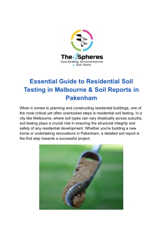 Reliable Residential Soil Testing in Mornington Peninsula | The 4 Spheres