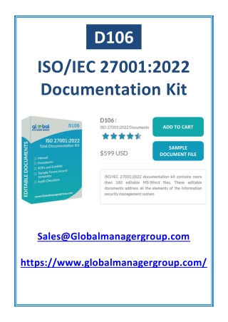 ISO IEC 27001 2022 Documentation Kit - Manual, Checklists, Templates
