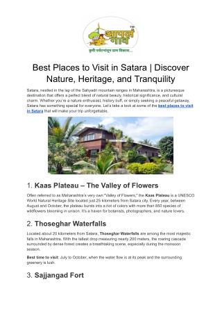 Best Places to Visit in Satara | Discover Nature, Heritage, and Tranquility