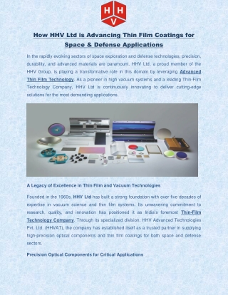 How HHV Ltd is Advancing Thin Film Coatings for Space & Defense Applications