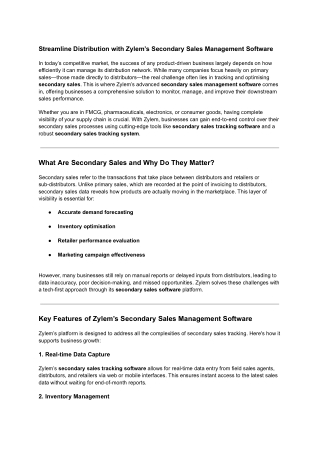 Streamline Distribution with Zylem’s Secondary Sales Management Software