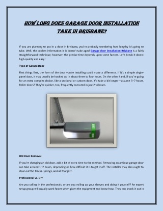 How Long Does Garage Door Installation Take in Brisbane?