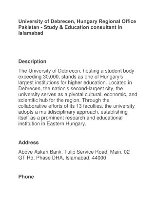 University of Debrecen, Hungary Regional Office Pakistan - Study & Education con