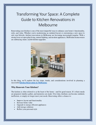 Transforming Your Space A Complete Guide to Kitchen Renovations in Melbourne