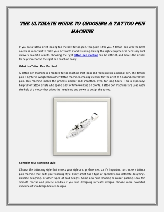 The Ultimate Guide to Choosing a Tattoo Pen Machine