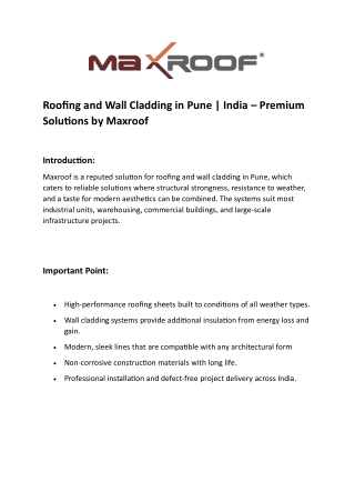 Roofing and Wall Cladding in Pune- Maxroof