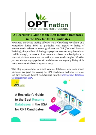 A Recruiter's Guide to the Best Resume Databases in the USA for OPT Candidates