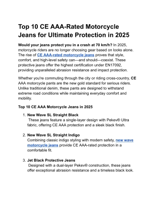Top 10 CE AAA-Rated Motorcycle Jeans for Ultimate Protection in 2025