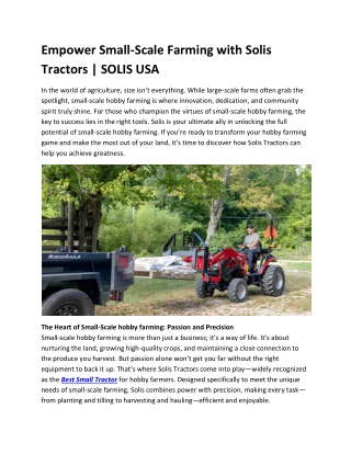 Empower Small-Scale Farming with Solis Tractors - SOLIS USA