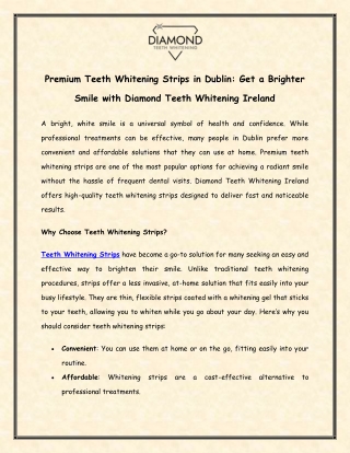 Premium Teeth Whitening Strips in Dublin Get a Brighter Smile with Diamond Teeth Whitening Ireland