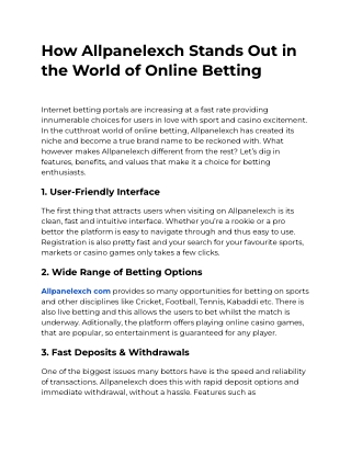 How Allpanelexch Stands Out in the World of Online Betting