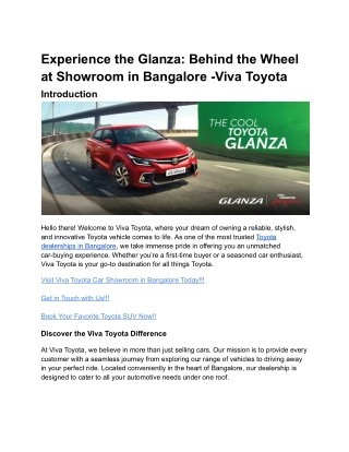 Experience the Glanza_ Behind the Wheel at Showroom in Bangalore -Viva Toyota