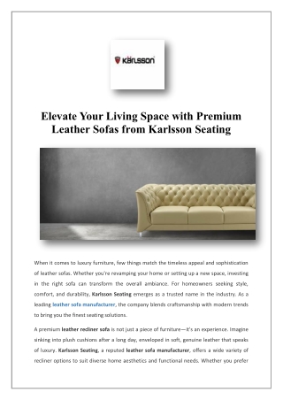 Buy Leather Sofas Online - Karlsson Seating