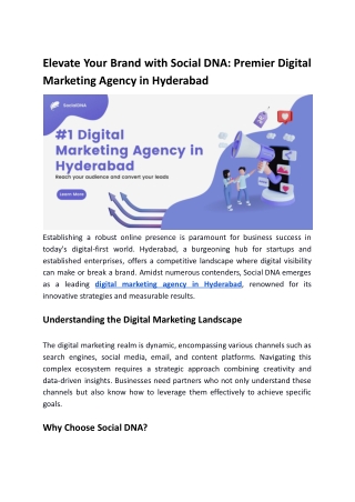 Elevate Your Brand with Social DNA_ Premier Digital Marketing Agency in Hyderabad