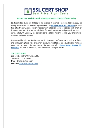 Secure Your Website with a Sectigo Positive SSL Certificate Today