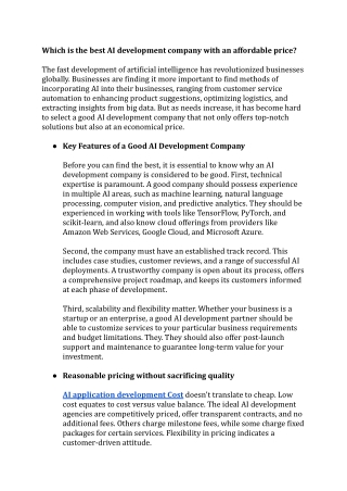 Which is the best AI development company with an affordable price