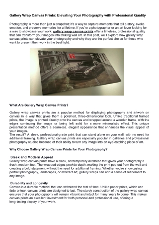 Gallery Wrap Canvas Prints_ Elevating Your Photography with Professional Quality