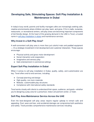 Developing Safe, Stimulating Spaces_ Soft Play Installation & Maintenance in Dubai