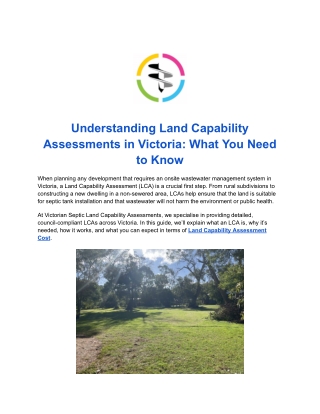 Land Capability Assessments in Victoria: A Key Step in Sustainable Land Use