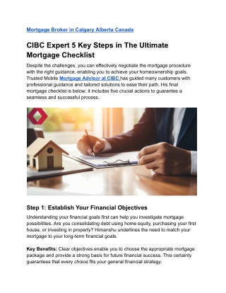 CIBC Expert 5 Key Steps to The Ultimate Mortgage Checklist
