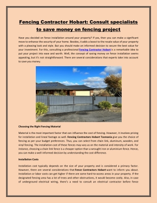 Fencing Contractor Hobart: Consult specialists to save money on fencing project