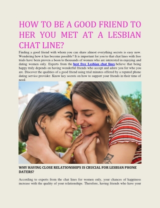 How To Be A Good Friend To Her You Met At A Lesbian Chat Line?