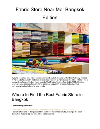 Fabric Store Near Me: Bangkok Edition